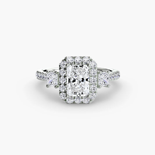 Inès Radiant Three-Stone Halo in white gold
