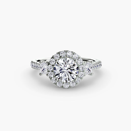 Aveline Round Three-Stone Halo in white gold