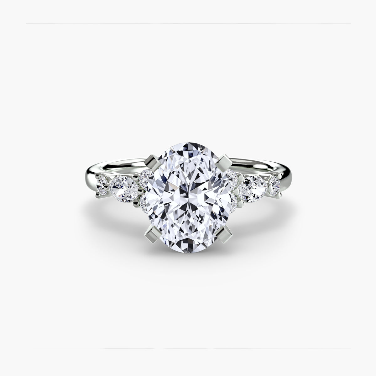 Florentine Oval Floral Solitaire in white gold