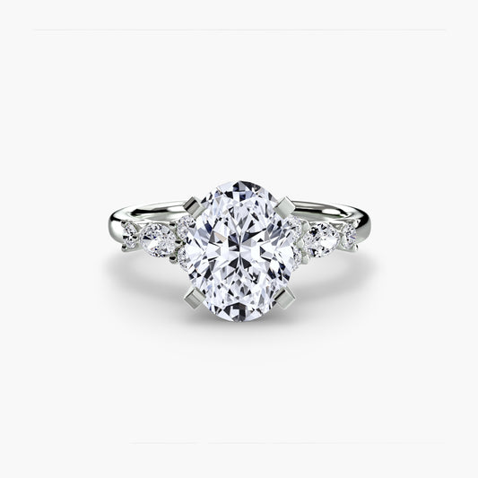 Florentine Oval Floral Solitaire in white gold