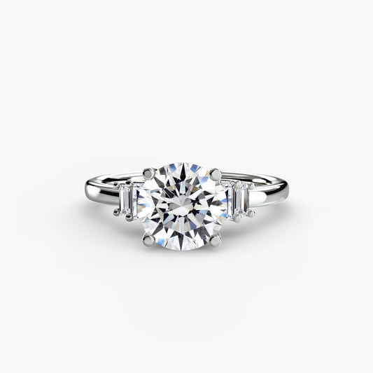 cordelia round baguette accent solitaire in white gold
