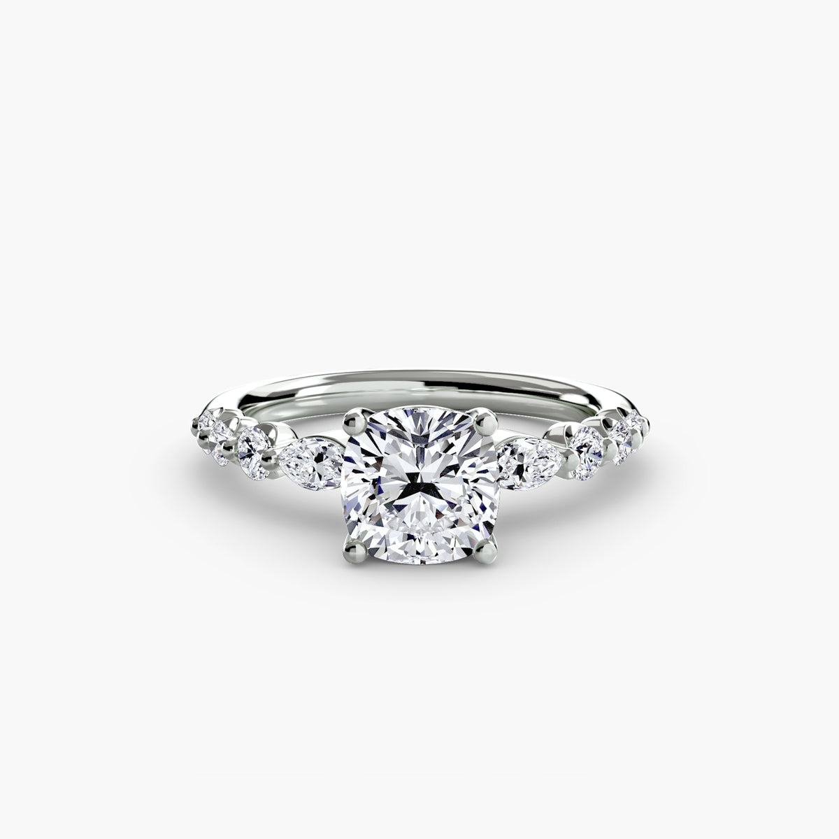 Marguerite Cushion Tiered Accent in white gold