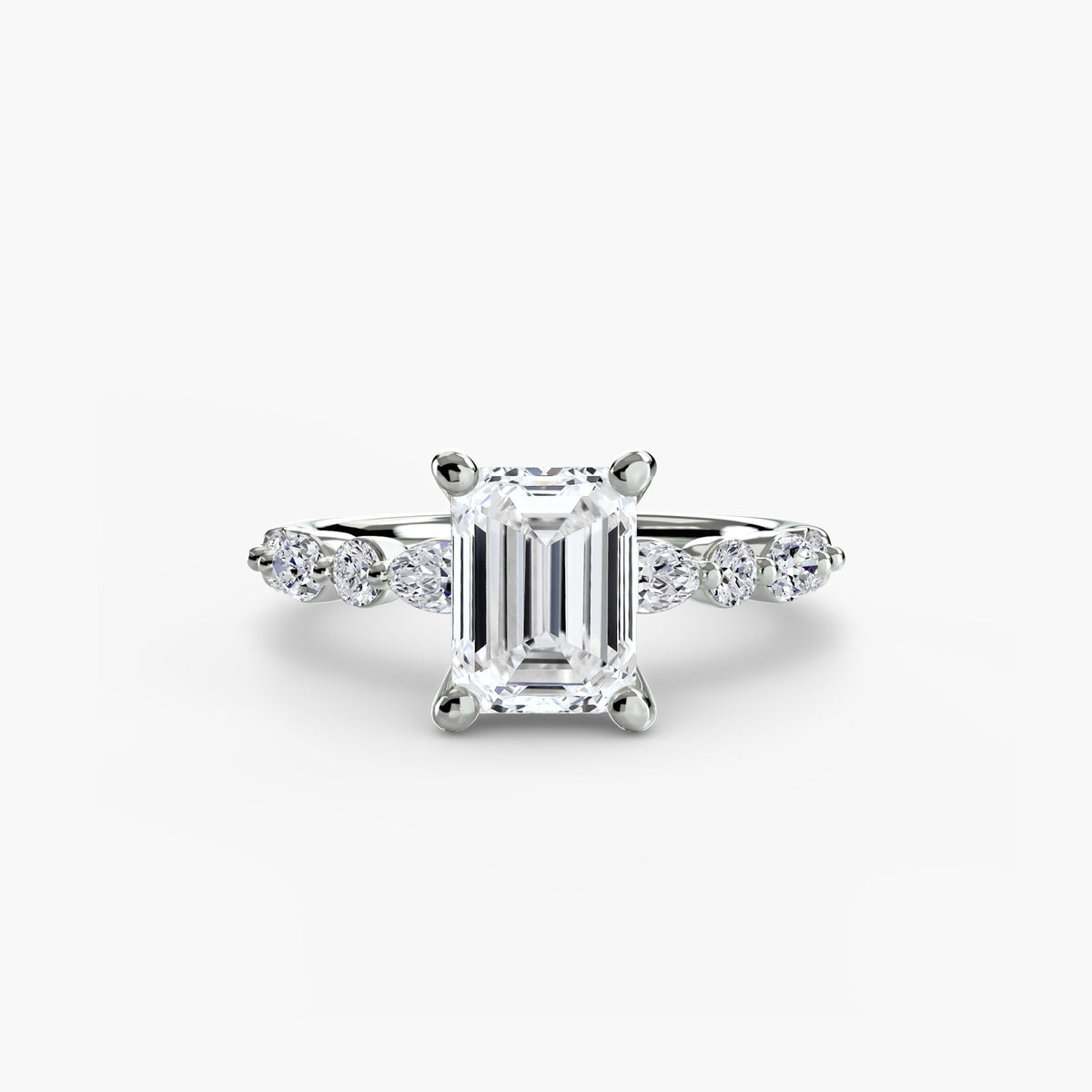 Eden Emerald Diamond Band Solitaire in white gold