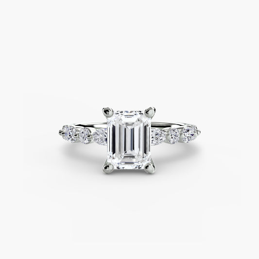 Eden Emerald Diamond Band Solitaire in white gold