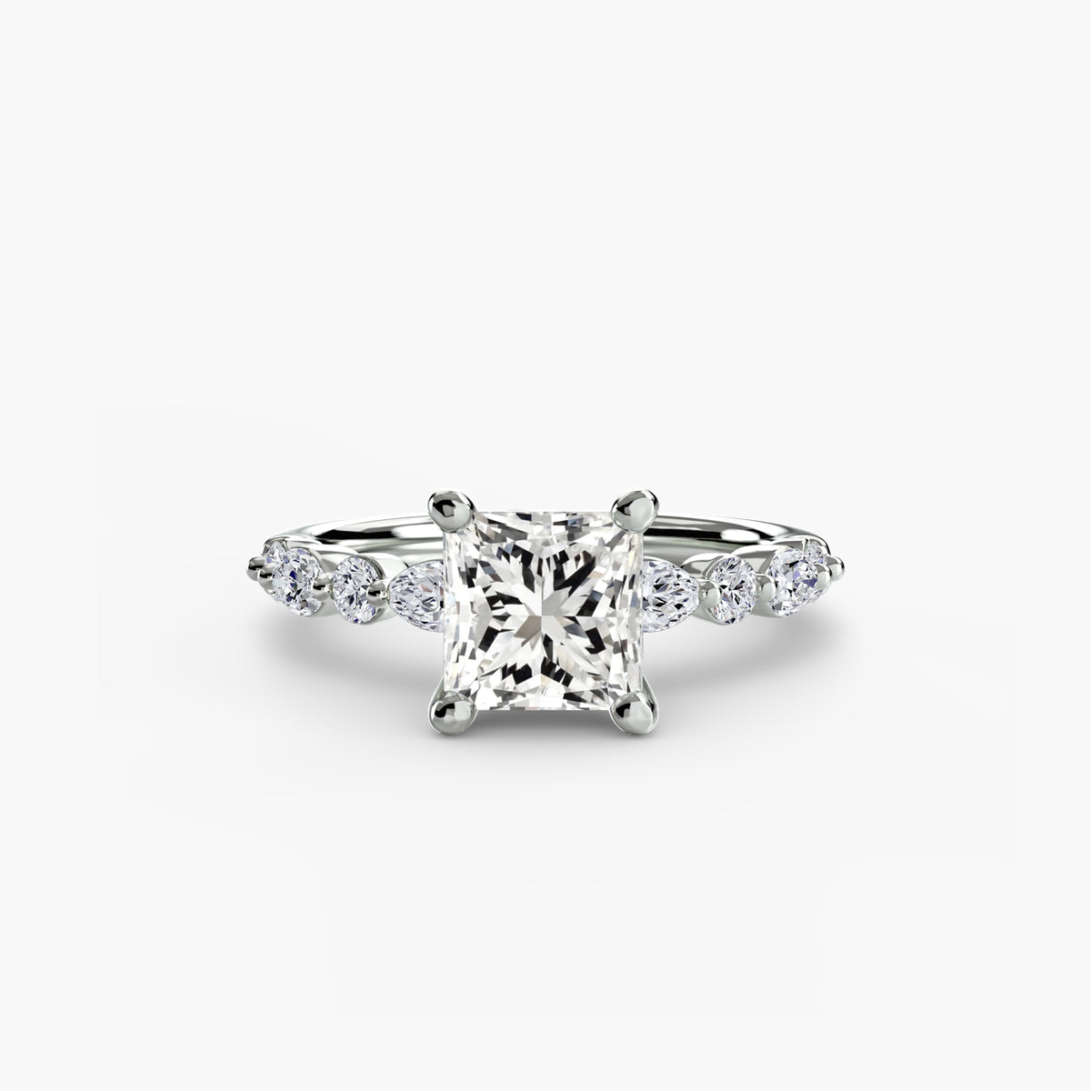 Lise Princess Diamond Band Solitaire in white gold